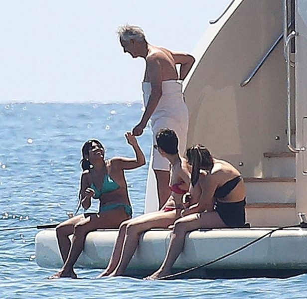 *EXCLUSIVE* Italian tenor Andrea Bocelli enjoys a little fun in the sun with a thrill seeking jet skiing ride during his sun soaked holidays with his wife Veronica Berti in Forte dei Marmi, Italy.