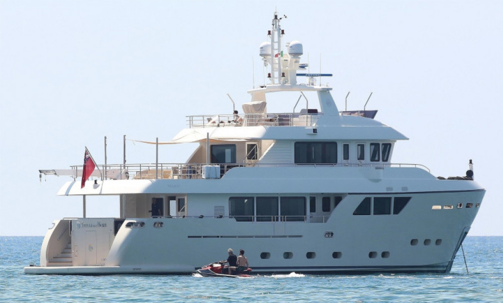 *EXCLUSIVE* Italian tenor Andrea Bocelli enjoys a little fun in the sun with a thrill seeking jet skiing ride during his sun soaked holidays with his wife Veronica Berti in Forte dei Marmi, Italy.