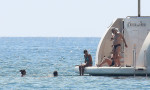 *EXCLUSIVE* Italian tenor Andrea Bocelli enjoys a little fun in the sun with a thrill seeking jet skiing ride during his sun soaked holidays with his wife Veronica Berti in Forte dei Marmi, Italy.