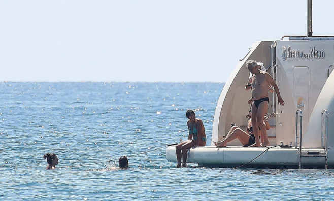 *EXCLUSIVE* Italian tenor Andrea Bocelli enjoys a little fun in the sun with a thrill seeking jet skiing ride during his sun soaked holidays with his wife Veronica Berti in Forte dei Marmi, Italy.