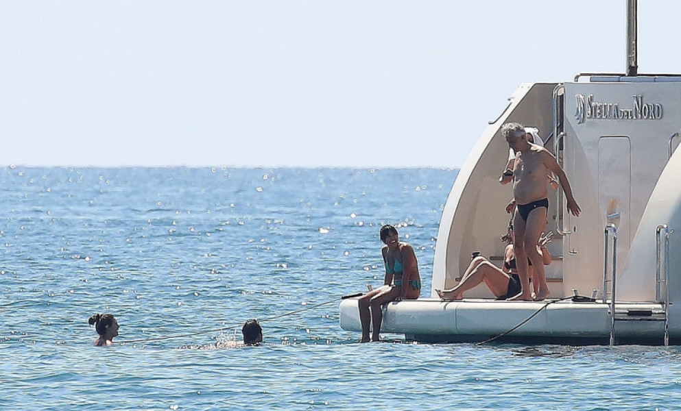 *EXCLUSIVE* Italian tenor Andrea Bocelli enjoys a little fun in the sun with a thrill seeking jet skiing ride during his sun soaked holidays with his wife Veronica Berti in Forte dei Marmi, Italy.