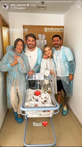 Ana Baniciu, în spital după ce a născut, alături de Edy Kovacs, Raluka și Mahony/ Foto: Instagram