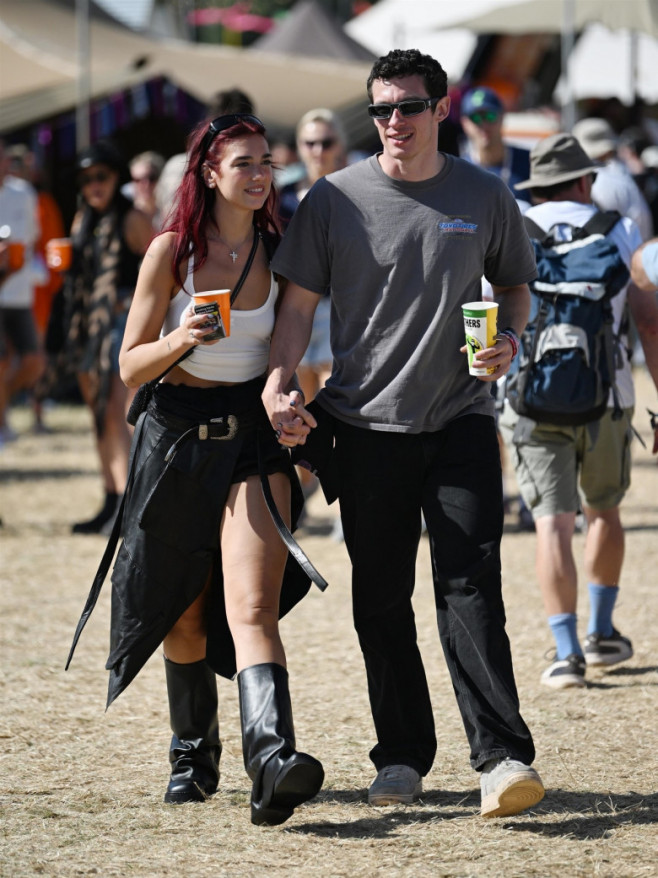 Dua Lipa And Boyfriend Callum Turner Seen At Glastonbury Music Festival