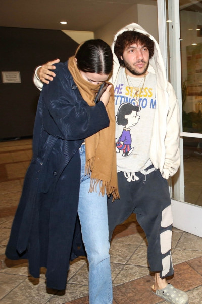 *EXCLUSIVE* A shy Selena Gomez exits Sushi Park after date night with Benny Blanco in WeHo