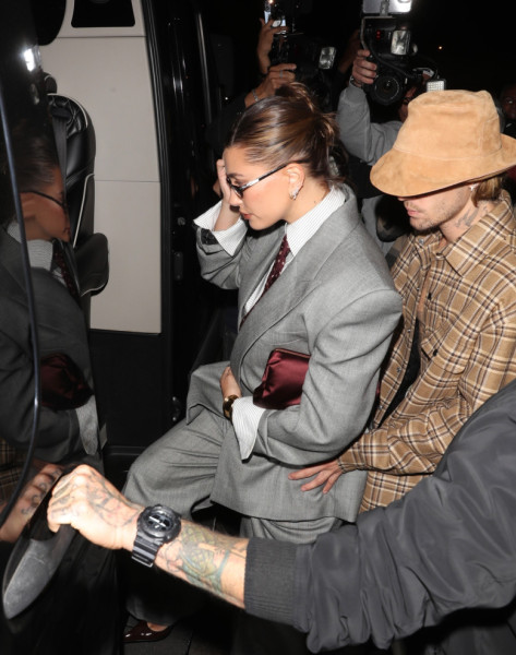 Hailey and Justin Bieber depart Funke after attending the Rhode Skin launch party in Beverly Hills