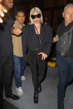 Lady Gaga shows her engagement ring while leaving the Corner Store with fiancé Michael Polansky in NYC