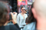 Lauren Ratner, Hailey Bieber and Michael D. Ratner Rhode x Sephora launch in Times Square on September 04, 2025 in New York City