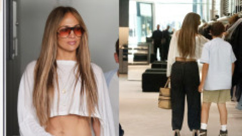 Face furori la orice apariție. Jennifer Lopez, pe tocuri înalte, cu abdomenul la vedere. A mers la cumpărături cu fiul lui Ben Affleck