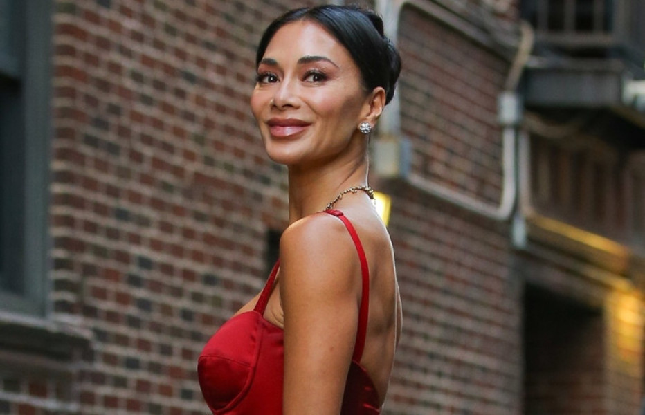 Nicole Scherzinger stuns in elegant red satin dress