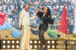 Robbie Williams and Laura Pausini perform before the FIFA Club World Cup 2025 final match between Chelsea FC and Paris Saint-Germain at MetLife Stadium on July 13, 2025 in East Rutherford, New Jersey.