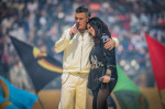Robbie Williams and Laura Pausini perform before the FIFA Club World Cup 2025 final match between Chelsea FC and Paris Saint-Germain at MetLife Stadium on July 13, 2025 in East Rutherford, New Jersey.