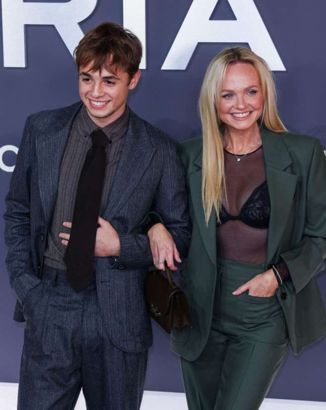 Beau Lee Jones and Emma Bunton attend the world premiere of "Victoria Beckham" at the Curzon Mayfair in London.
