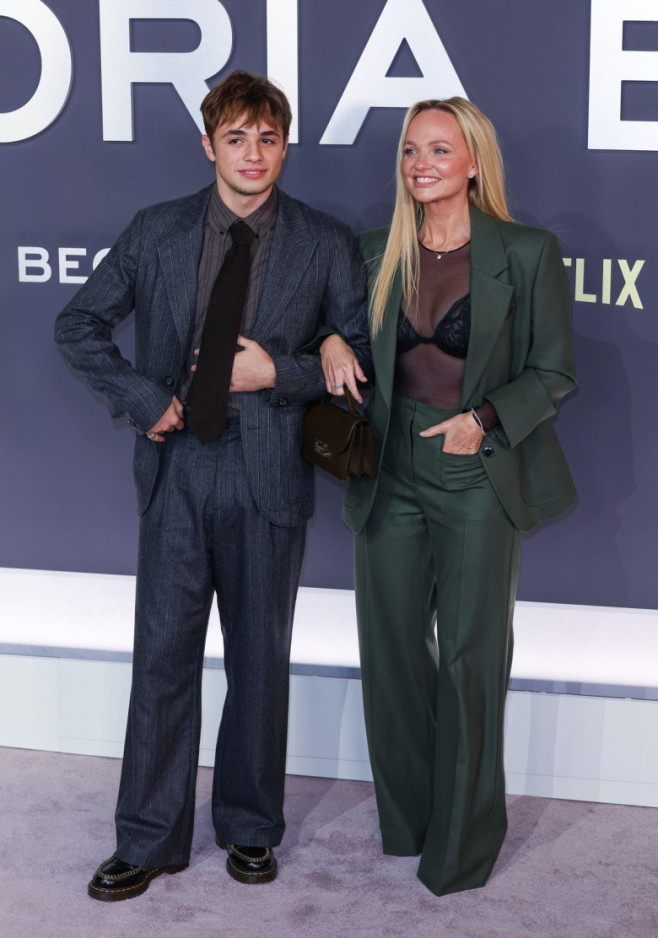 Beau Lee Jones and Emma Bunton attend the world premiere of "Victoria Beckham" at the Curzon Mayfair in London.