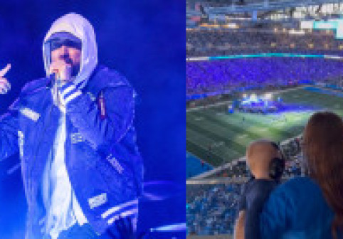Nepotul lui Eminem, în brațele mamei, pe stadion în Detroit. Și-a urmărit bunicul cântând pe scenă
