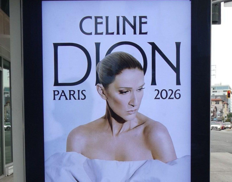 Los Angeles, California, USA 31st March 2026 Celine Dion Paris 2026 La Defense Arena Concerts Bus Stop Billboard on Sunset Blvd on March 31, 2026 in Los Angeles, California, USA. Photo by Barry King/Alamy Stock Photo