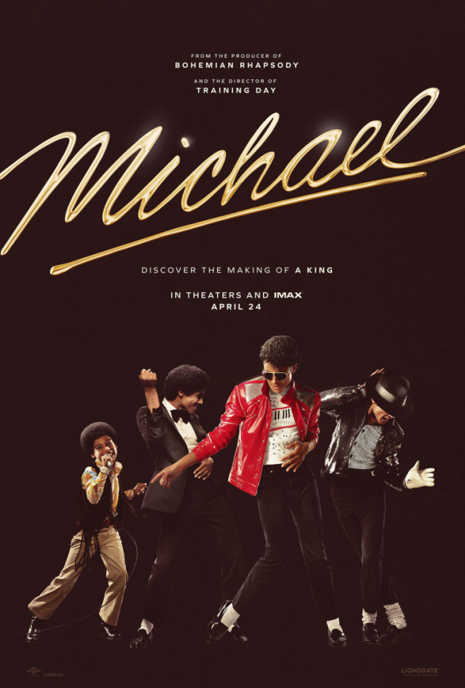 RELEASE DATE: April 24, 2026 TITLE: Michael STUDIO: Lionsgate DIRECTOR: Antoine Fuqua PLOT: The story of the famous musician Michael Jackson, known as the King of Pop. STARRING: JULIANO KRUE VALDI as Young Michael Jackson and JAAFAR JACKSON as Michael Jac