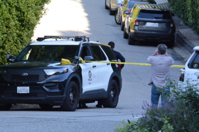 Police blocking Rihanna's street after scary shooting