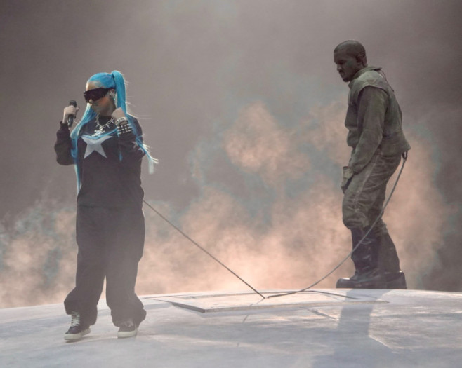 Kanye “YE” West performs with eldest daughter North West and rapper Don Toliver at SoFi Stadium in LA