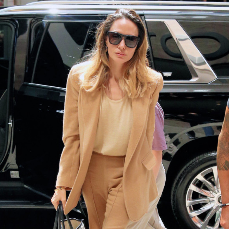 Angelina Jolie heads to a Broadway play in an all-brown outfit in New York City