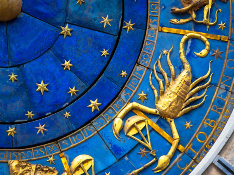 Scorpio,Astrological,Sign,On,Ancient,Clock,,Venice,,Italy.,Detail,Of