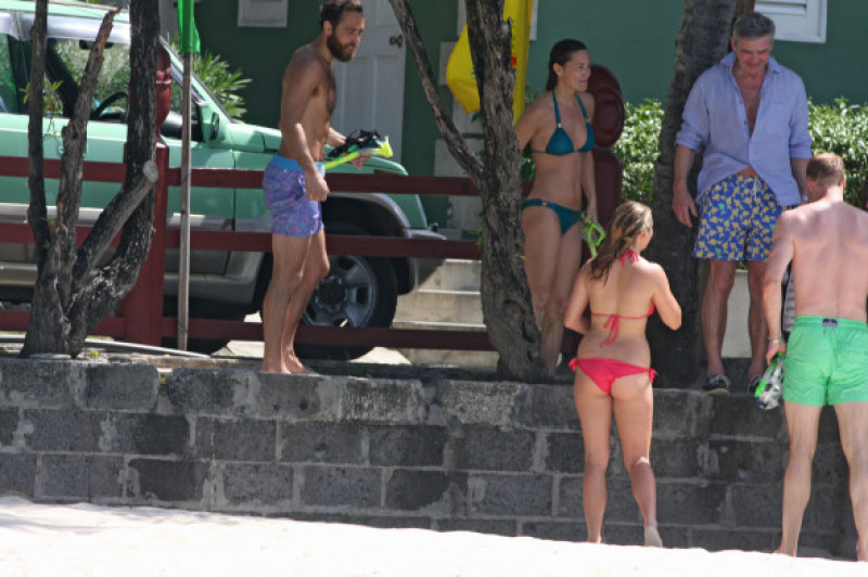 PREMIUM EXCLUSIVE: Pippa Middleton shows off her bikini body while at the beach during the Middleton's family holiday in Mustique