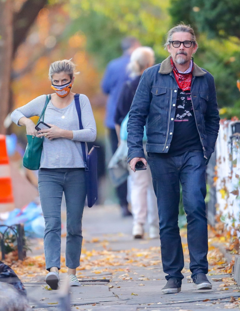 EXCLUSIVE: Ethan Hawke and Wife Ryan Shawhughes are Spotted on a Rare Outing in New York City.