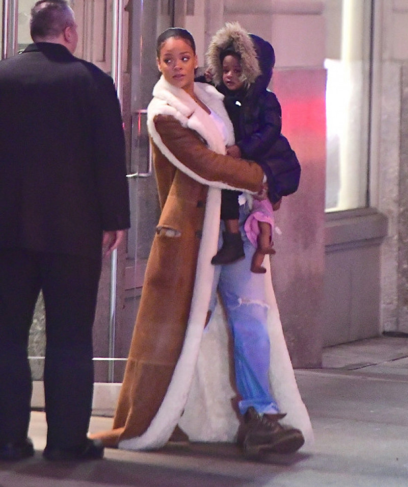 EXCLUSIVE: Rihanna Wears Stunning Floor Length Shearling as She Spends Quality Time with her Niece Majesty in NYC