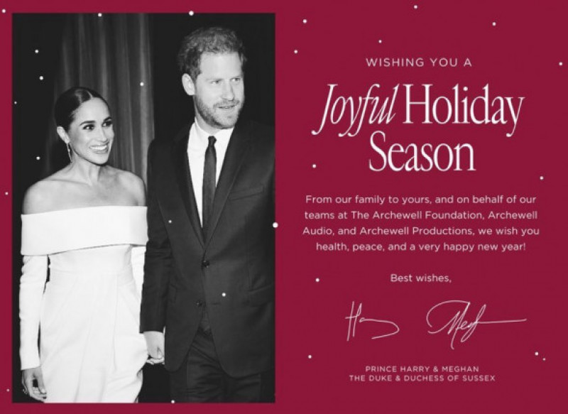 Prințul Harry și Meghan Markle, felicitare de Crăciun anul 2022/ Twitter