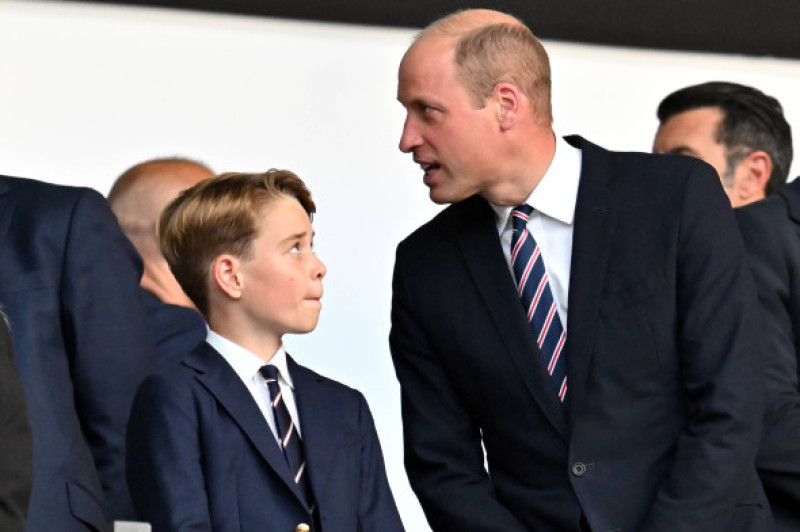 140724 HRH Prince William, Prince of Wales and FA president, and his son Prince George chat prior to the U