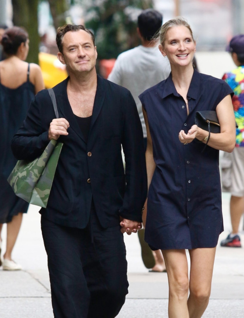 *EXCLUSIVE* Jude Law and Phillipa Coan hold hands during a romantic stroll in New York