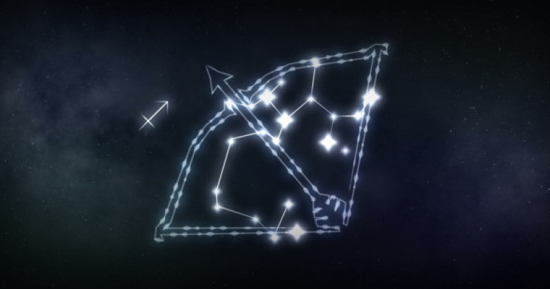 Image of sagittarius sign with stars on black background