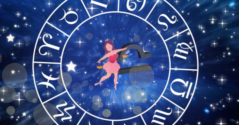 Image of virgo star sign in zodiac wheel on starry night sky