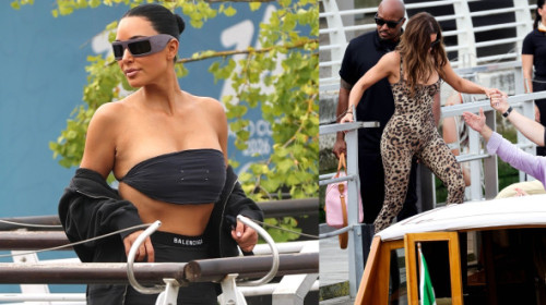 Kim și Khloe Kardashian, când nu-și editează pozele în Photoshop. Vedetele, fotografiate în Veneția, înainte de „nunta secolului”