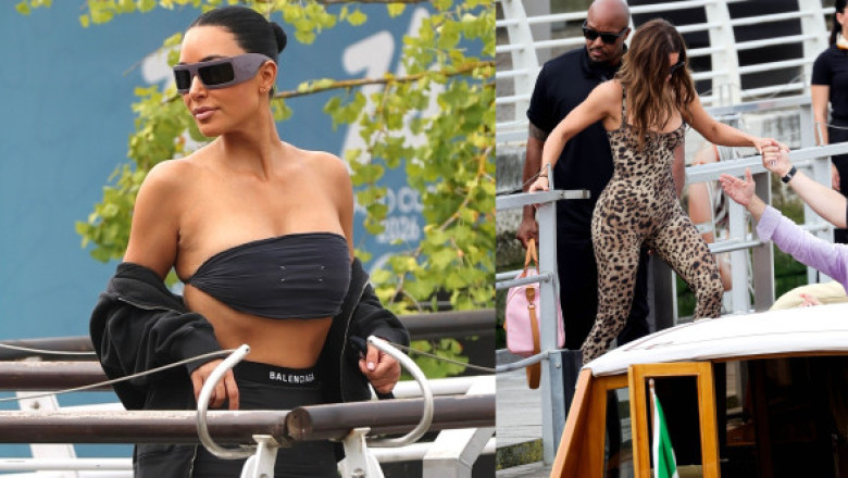 Kim și Khloe Kardashian, când nu-și editează pozele în Photoshop. Vedetele, fotografiate în Veneția, înainte de „nunta secolului”