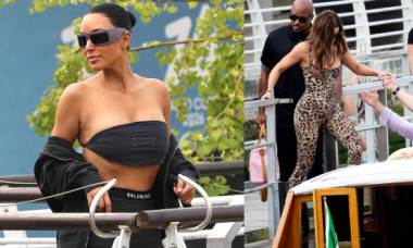 Kim și Khloe Kardashian, când nu-și editează pozele în Photoshop. Vedetele, fotografiate în Veneția, înainte de „nunta secolului”
