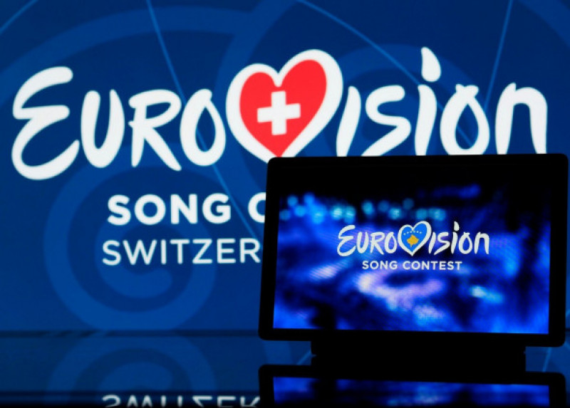 In this photo illustration, the Eurovision Song Contest 2025 logo seen displayed on a tablet.