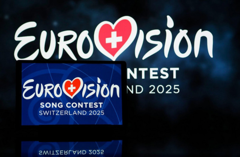 In this photo illustration, the Eurovision Song Contest 2025 logo seen displayed on a tablet.