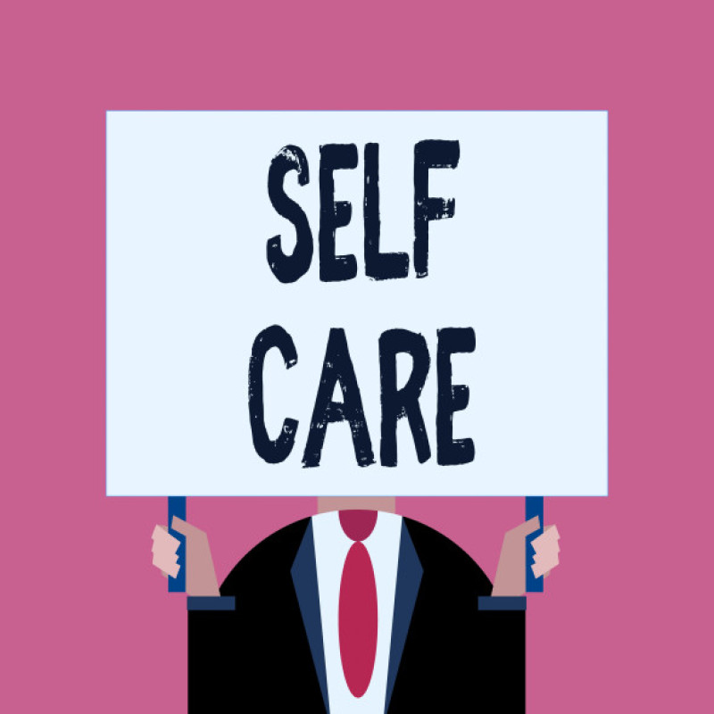 Word writing text Self Care. Business photo showcasing the practice of taking action to improve one s is own health Just man chest dressed dark suit t