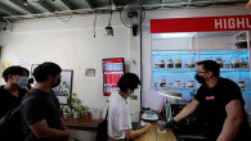 Clienți stau la rând într-o „cafenea" care vinde canabis legal în Bangkok, Thailanda. Foto: Profimedia Images | Poza 6 din 8