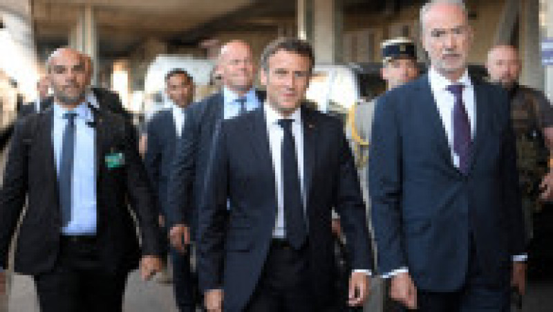Președintele francez Emmanuel Macron a ajuns în gara din Kiev. Foto: Profimedia Images | Poza 20 din 31