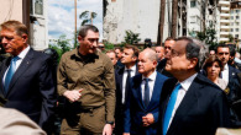 Liderii europeni au vizitat orașul Irpin, distrus de atacurile forțelor ruse. Foto: Profimedia | Poza 16 din 31