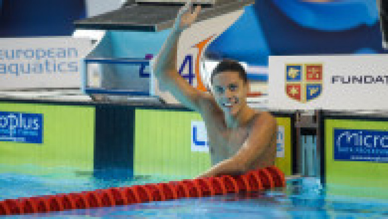 David Popovici a obținut a patra medalie de aur la Campionatele europene de natație pentru juniori, câștiând proba de 100 de metri liber Foto: Inquam Photos / George Calin | Poza 10 din 23