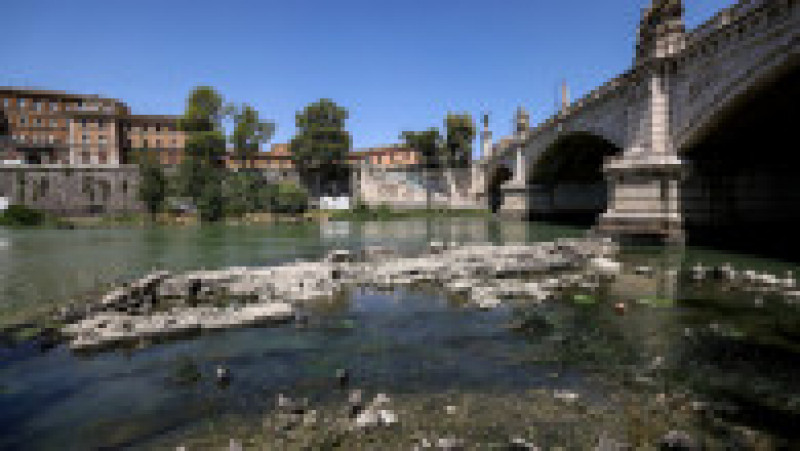 "Podul lui Nero" a ieșit la suprafață din Tibru din cauza secetei severe din Italia. FOTO: Profimedia Images | Poza 4 din 8