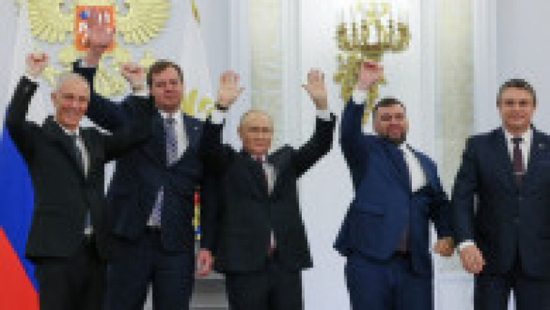 Putin și liderii celor patru regiuni anexate de Rusia. Foto: Profimedia Images | Poza 4 din 7