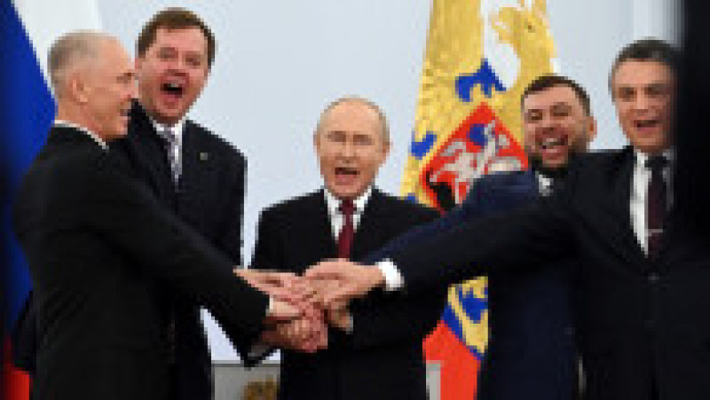 Putin și liderii celor patru regiuni anexate de Rusia. Foto: Profimedia Images | Poza 3 din 14
