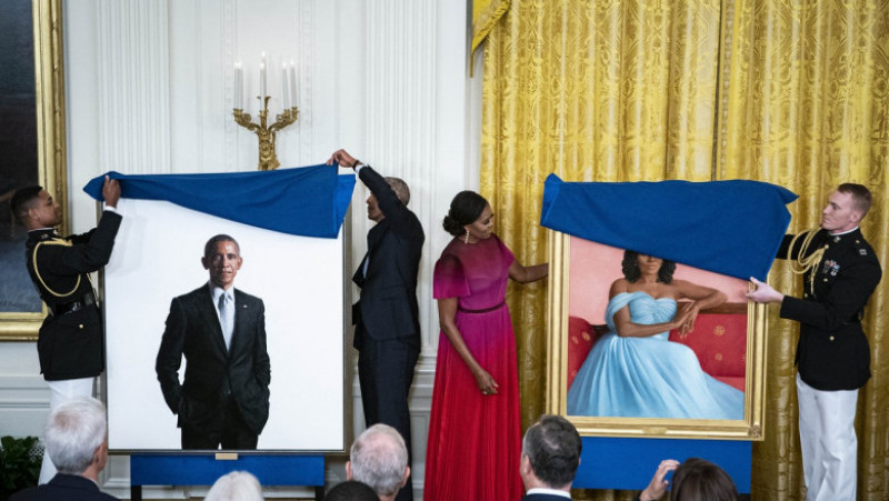 Michelle şi Barack Obama au asistat la dezvelirea portretelor lor oficiale. Foto: Profimedia Images
