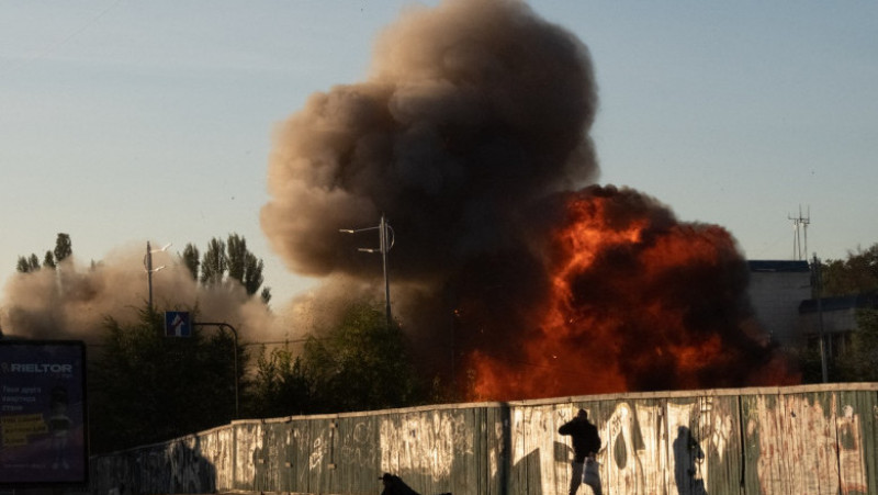 Momentul în care dronele kamikaze atacă Kievul. FOTO: Profimedia Images
