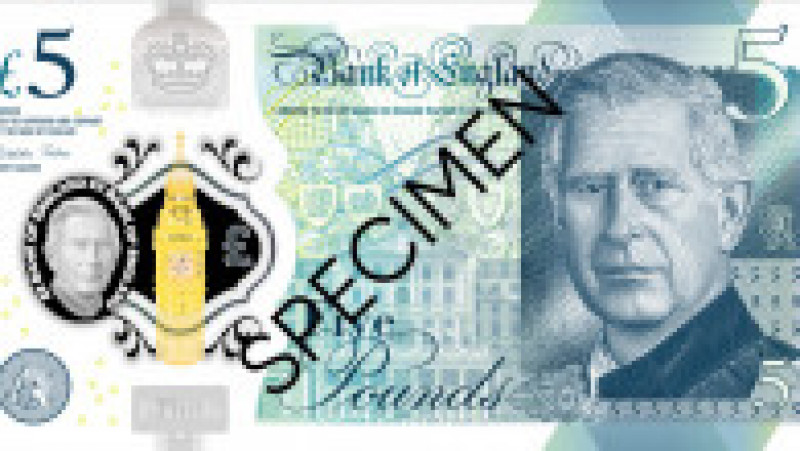 Noua bancnotă de 5 de lire sterline cu chipul regelui Charles al III-lea. Foto: Bank of England | Poza 4 din 5