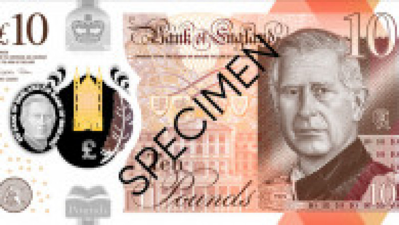 Noua bancnotă de 10 de lire sterline cu chipul regelui Charles al III-lea. Foto: Bank of England | Poza 3 din 5