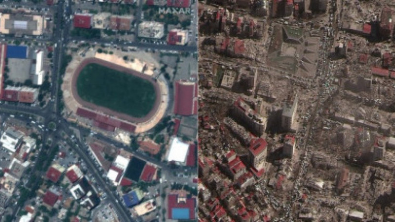 Stadionul din Kahramanmaras. Imagini din satelit ale dezastrului dupa cutremur. FOTO: Profimedia Images